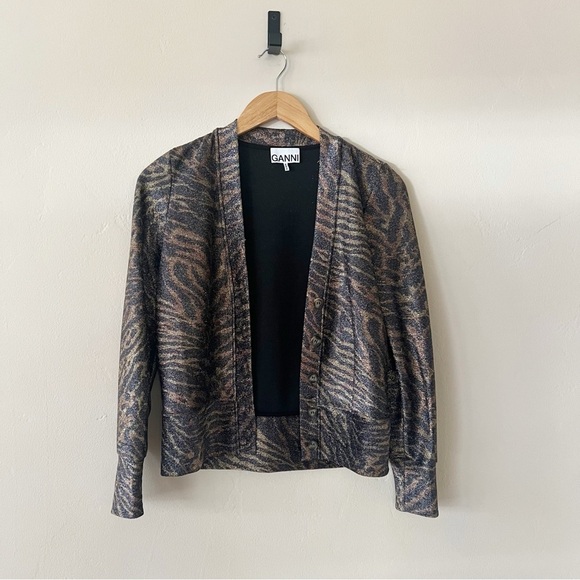 GANNI Tiger-Print Lurex Cardigan - Picture 3 of 8